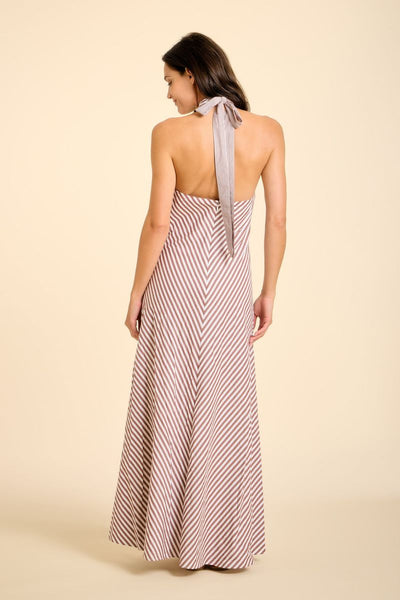 Anna brown stripe halter maxi