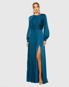 Pleated High Neck Peacock Gown