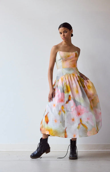Diffused floral tea dress