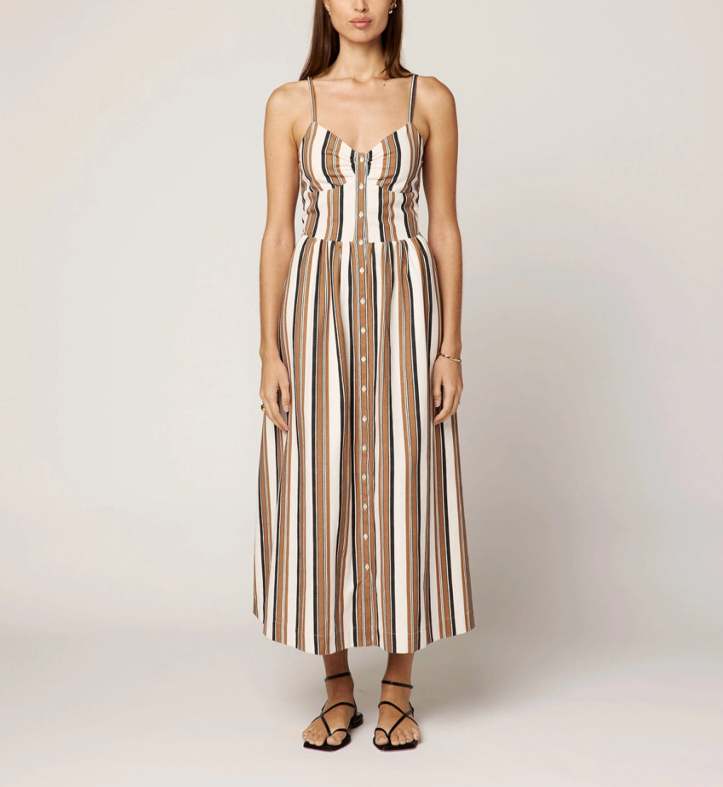 Holly neutral striped midi dress