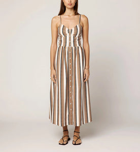 Holly neutral striped midi dress
