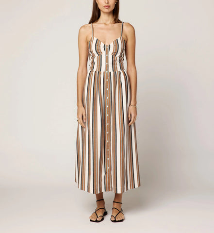 Holly neutral striped midi dress