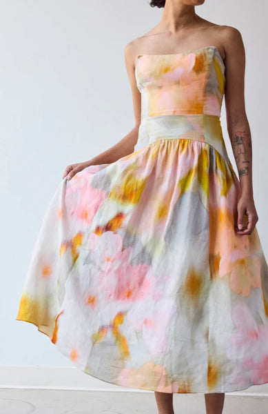 Diffused floral tea dress