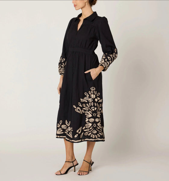 Elyse black midi dress