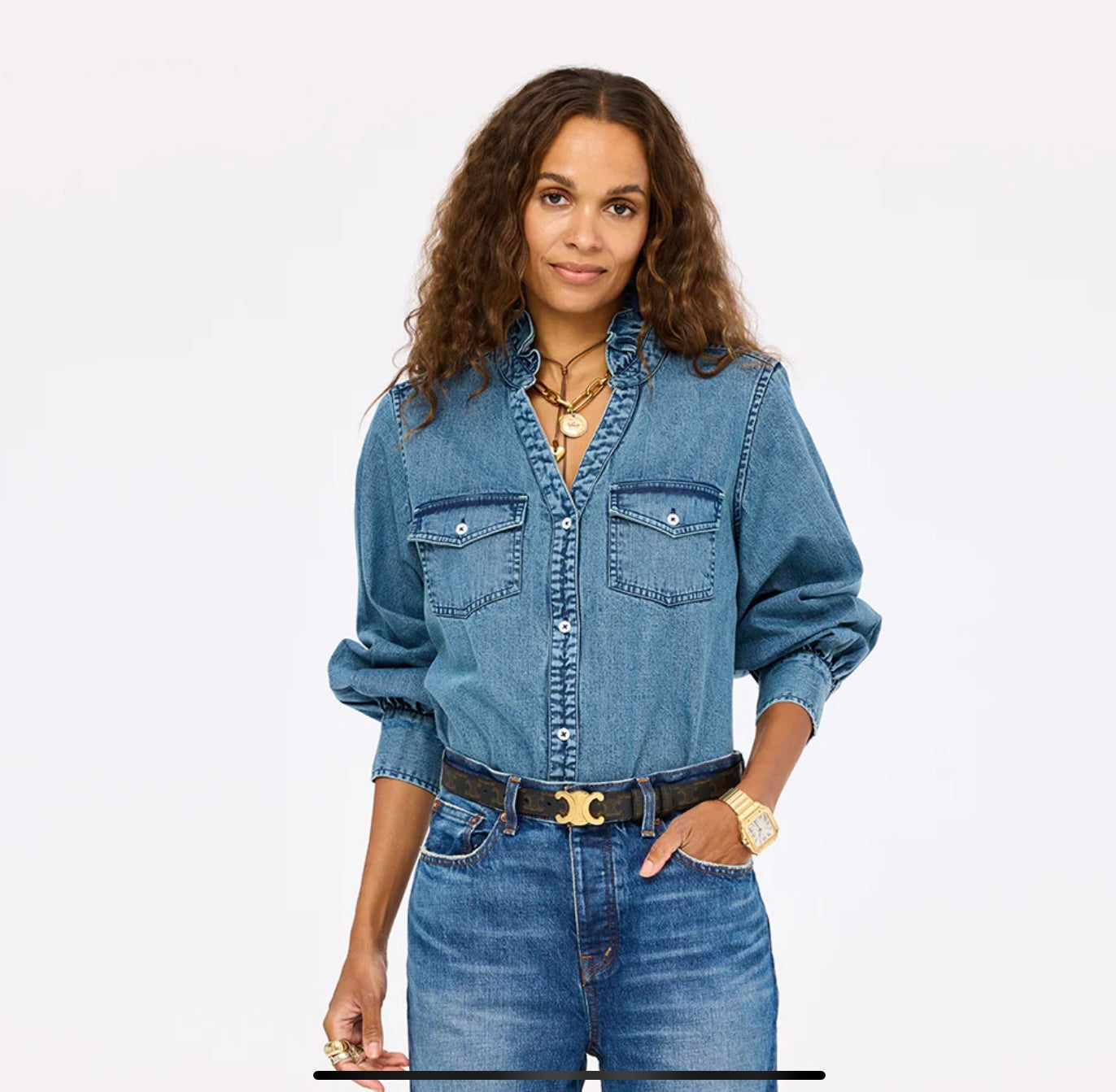 Puff Sleeve Denim shirt
