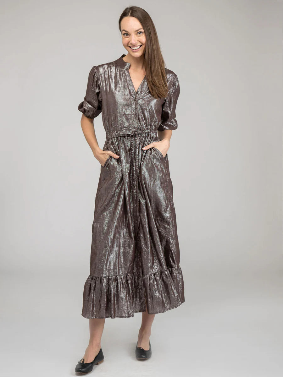 Lily brown shine midi dress