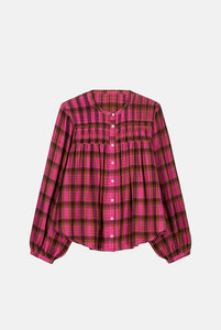 Fuchsia and chocolate plaid blouse