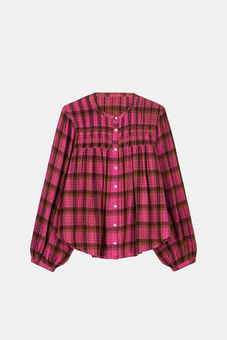 Fuchsia and chocolate plaid blouse