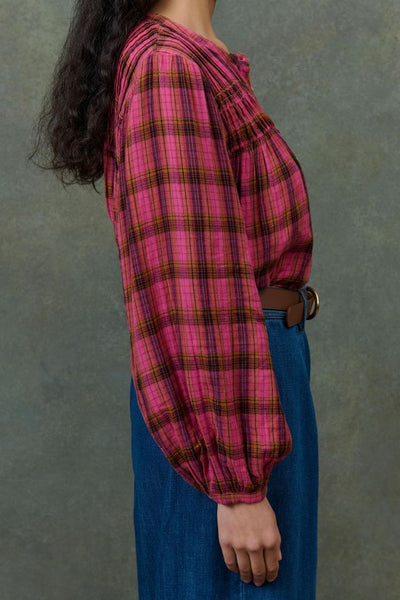 Fuchsia and chocolate plaid blouse
