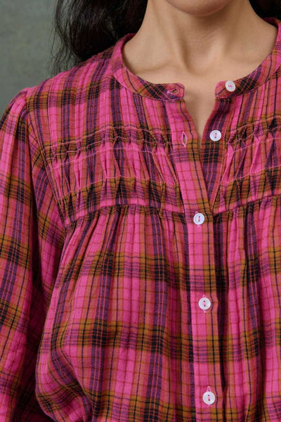 Fuchsia and chocolate plaid blouse