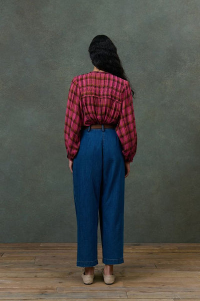 Fuchsia and chocolate plaid blouse