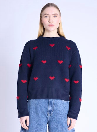 Navy red heart sweater