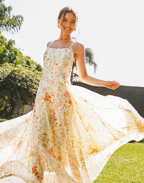Ivory Floral Dress long