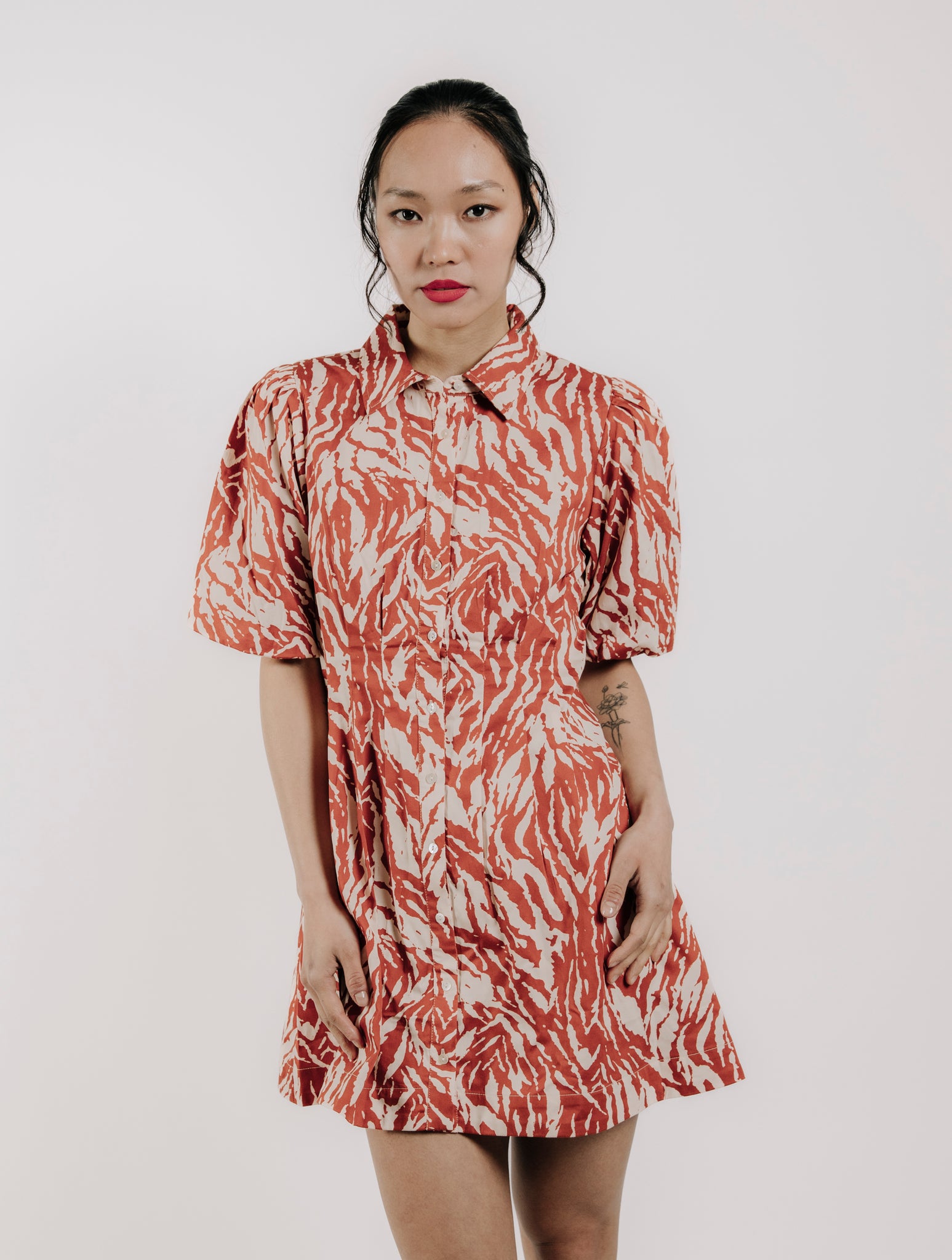 marta mini dress Marta Soriano Chunky Beaded Decor Fitted Waist Slim Minimalist Short Sleeve Mini Dress, Suitable For Valentine's Day, Spring & Summer Elegant