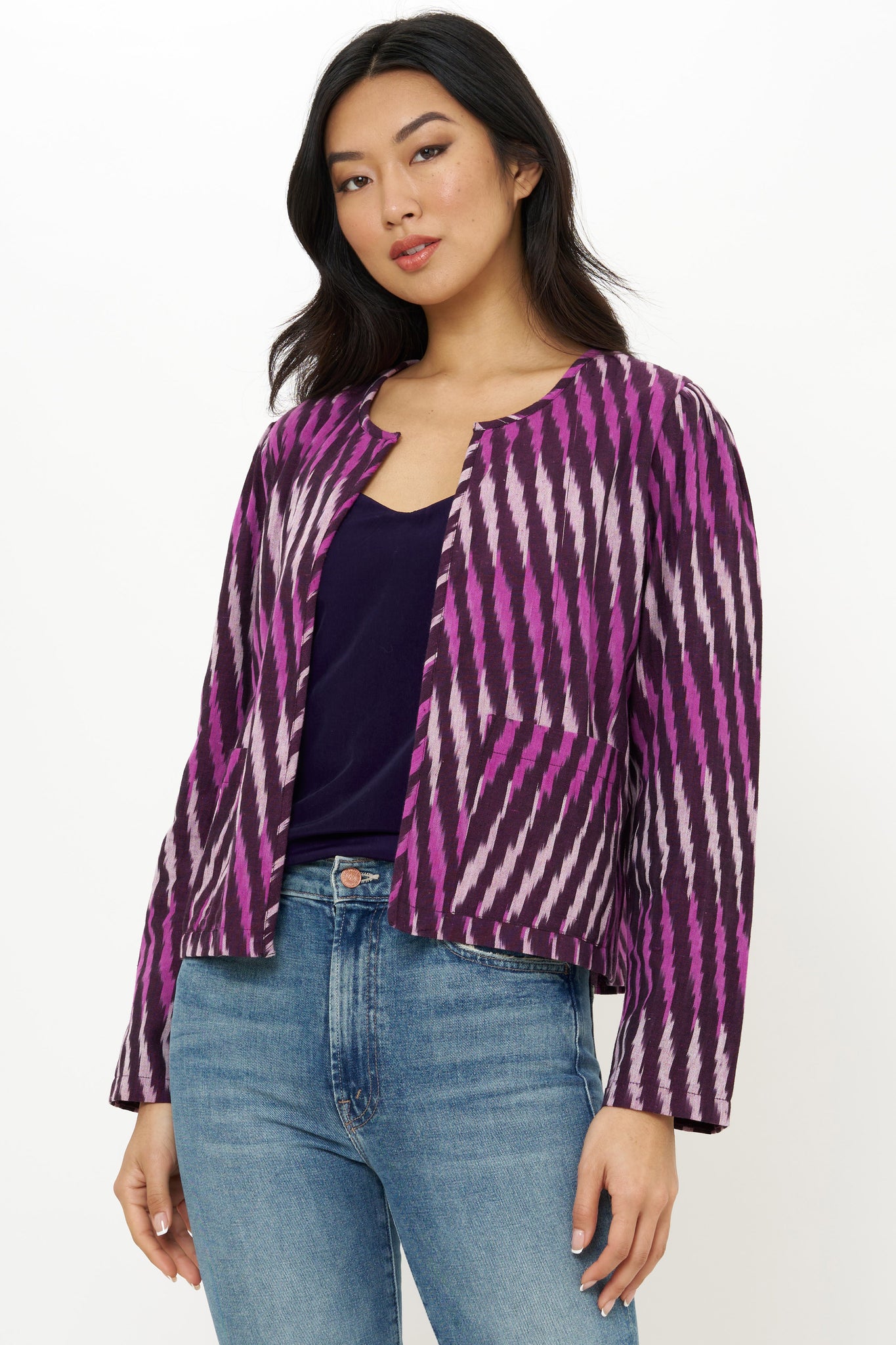 Magenta ikat quilted jacket