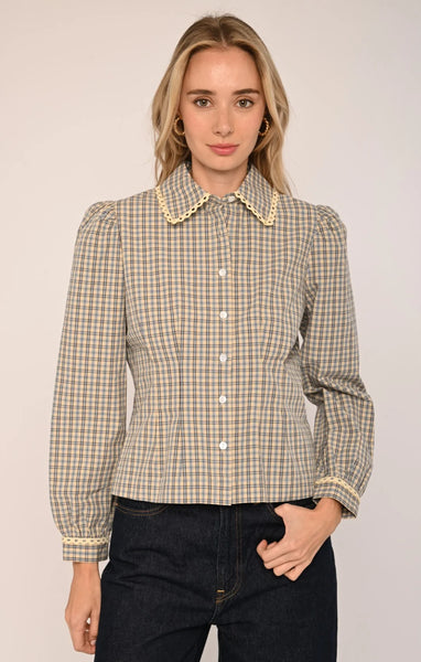Marble blue plaid top