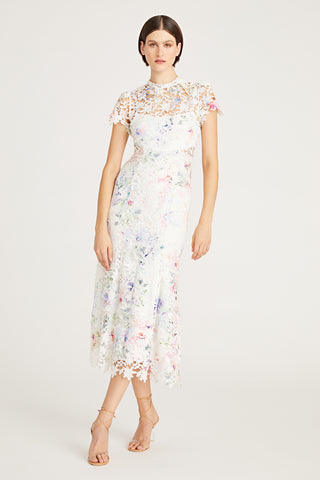 Watercolor lace midi dress