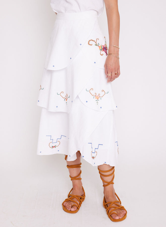 White Tiered Embroidery Skirt