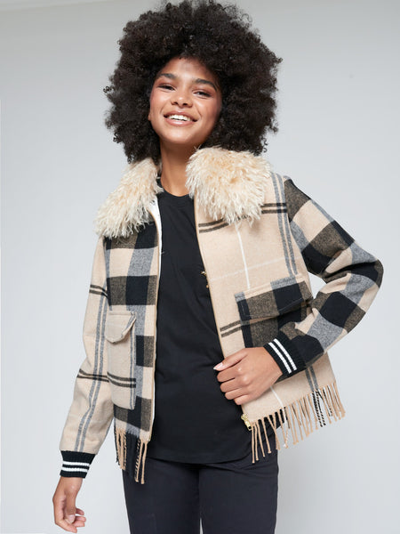 Mo hair flannel bomber