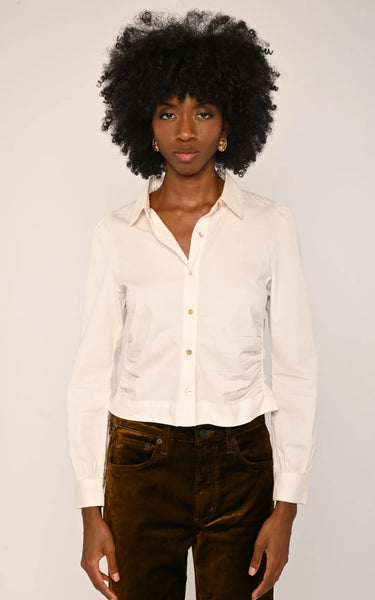 Snow white button down top