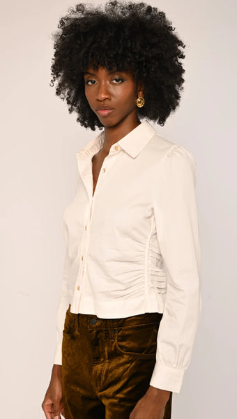 Snow white button down top
